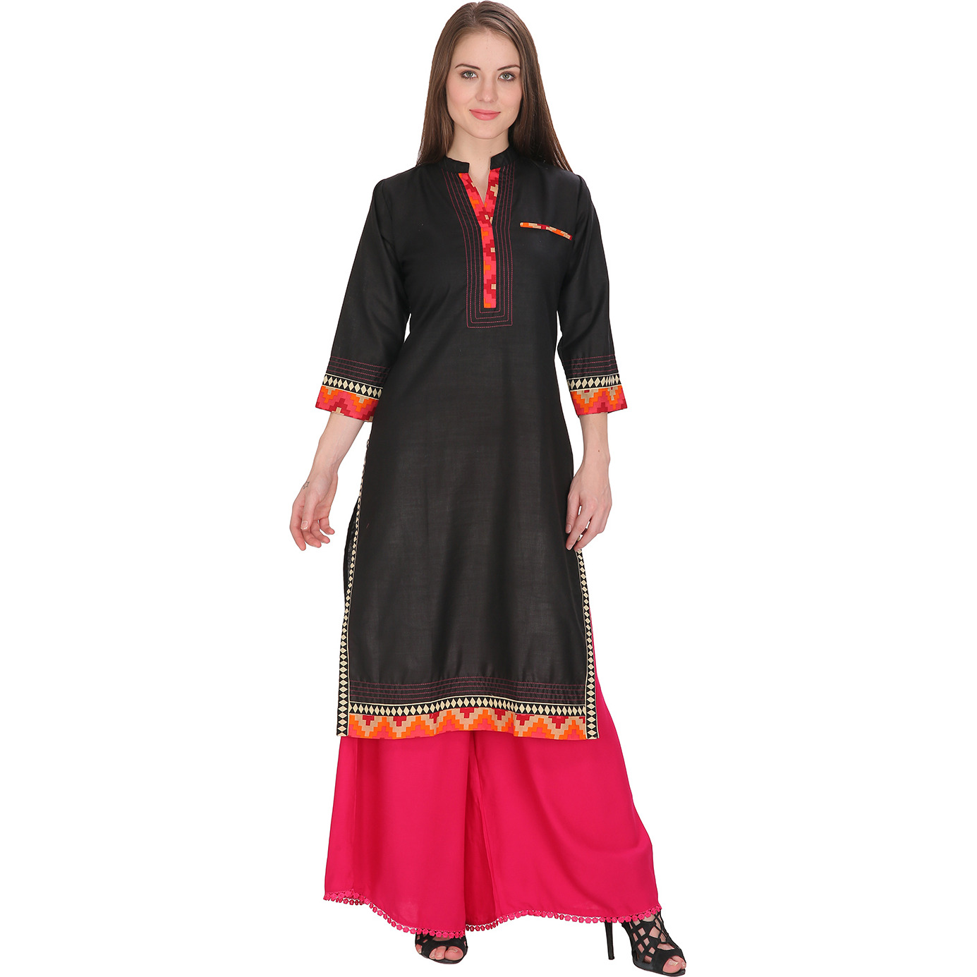 Purplicious Black embrodered Kurta with Pink Highlightes