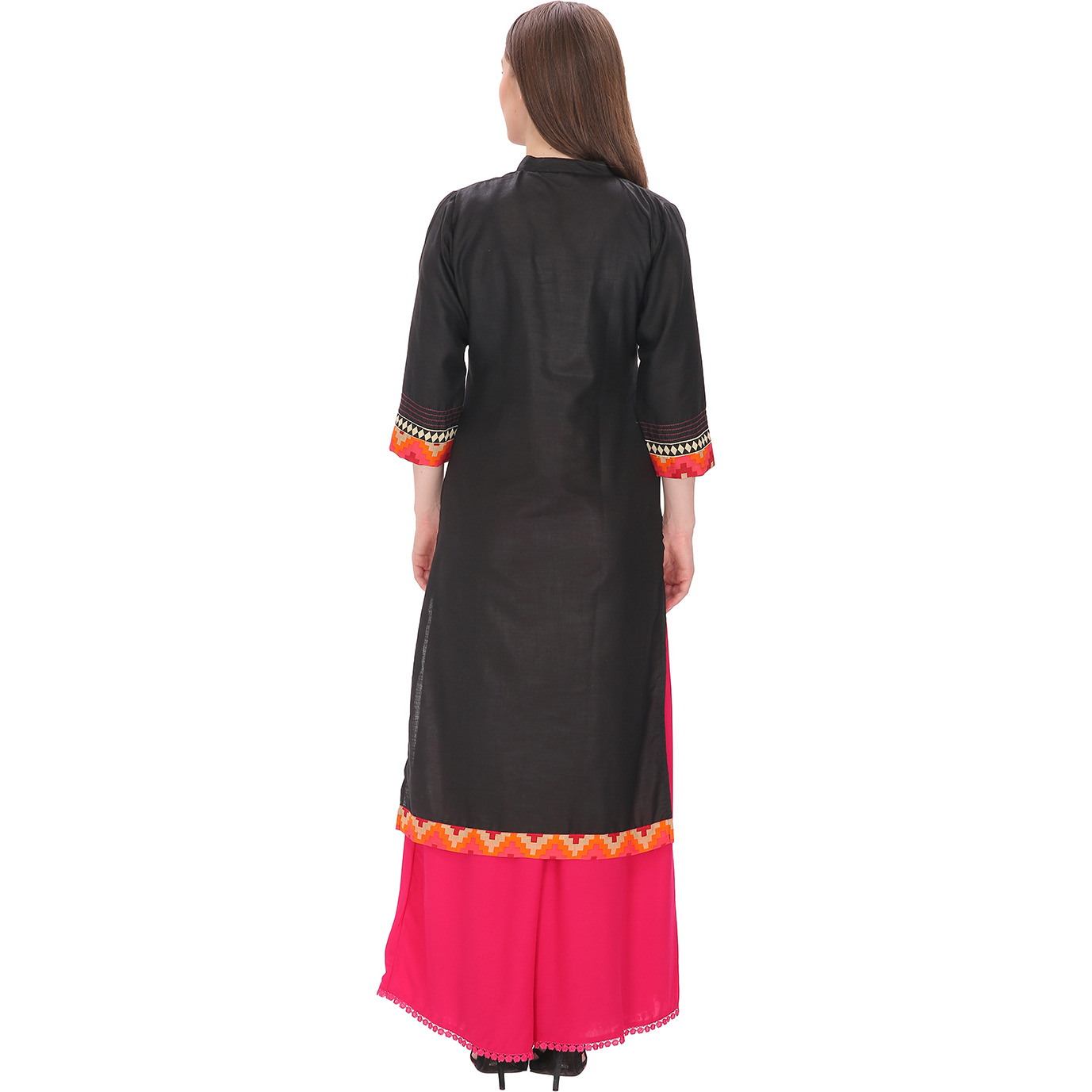 Purplicious Black embrodered Kurta with Pink Highlightes