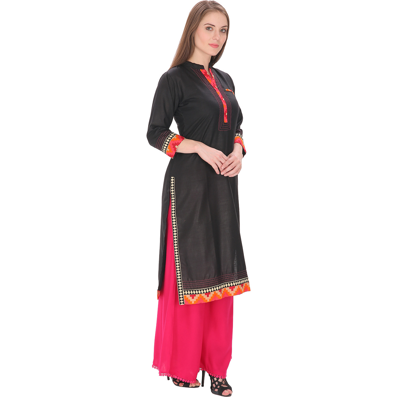 Purplicious Black embrodered Kurta with Pink Highlightes
