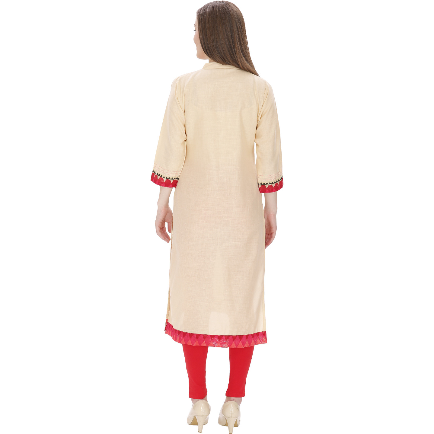 Purplicious Beige Formal Kurta with Pink Details All Over