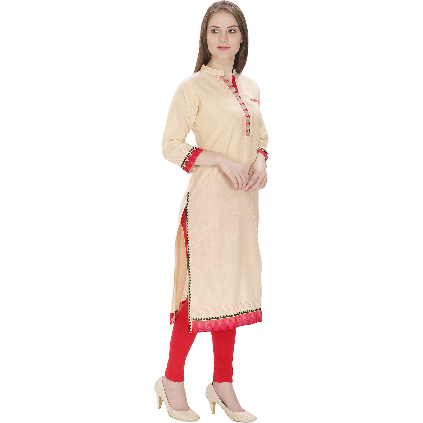 Purplicious Beige Formal Kurta with Pink Details All Over