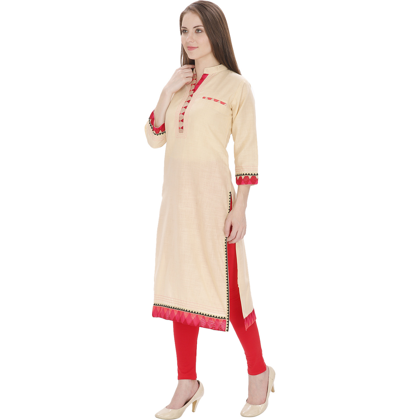 Purplicious Beige Formal Kurta with Pink Details All Over