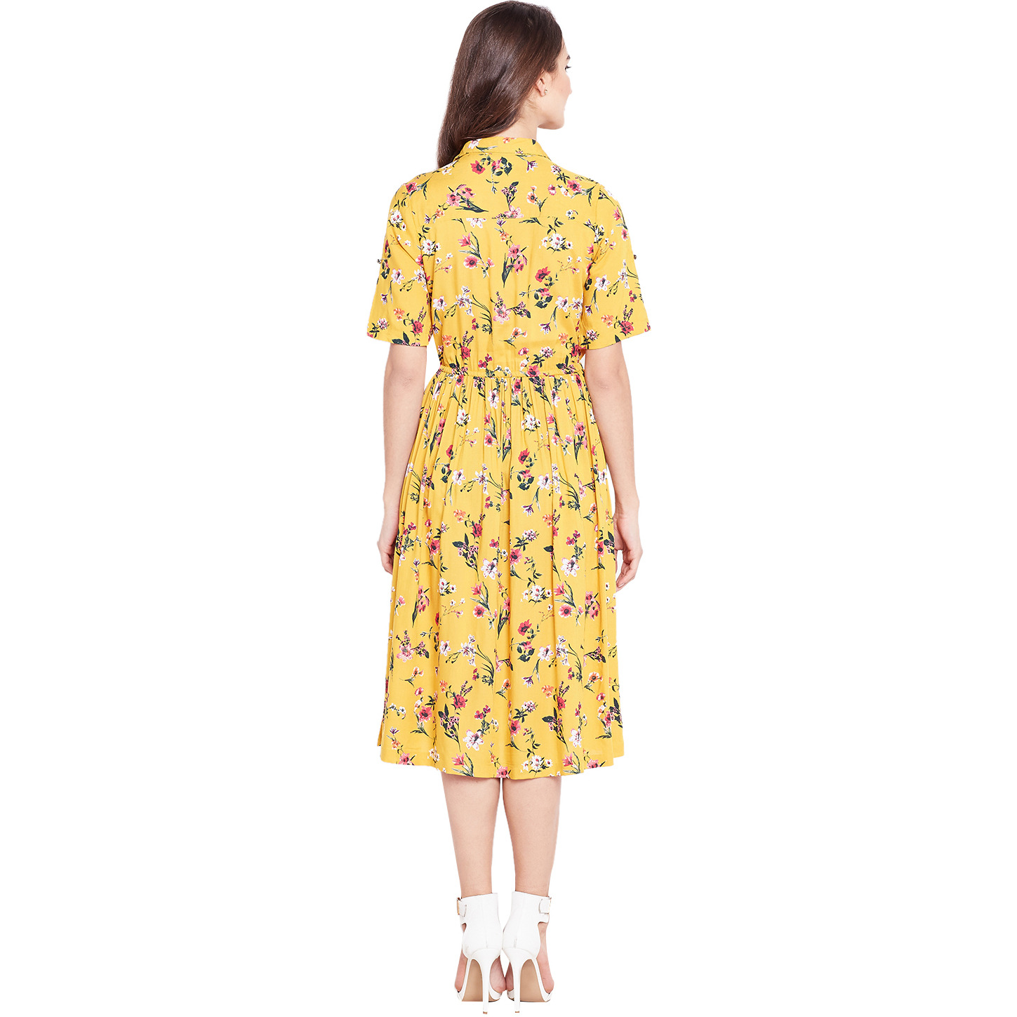 Purplicious Mustard Yellow Floral Fit and Flare Dress