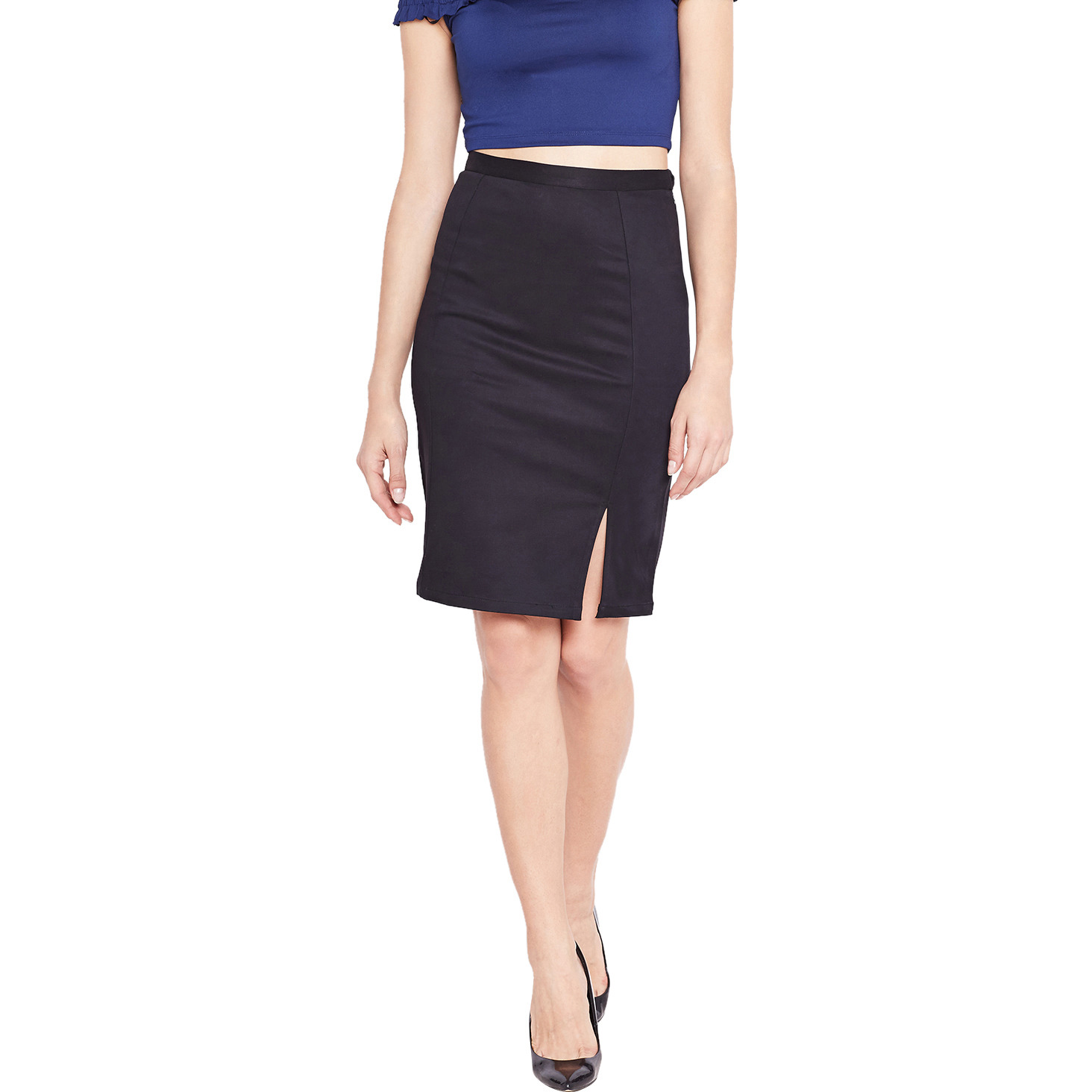 Purplicious Black Formal Pencil Skirt With Front Slit