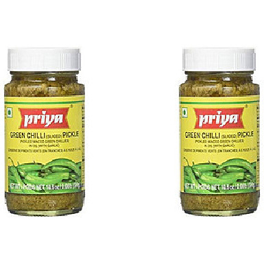 Pack of 2 - Priya Green Chili With Garlic Pickle - 300 Gm (10.58 Oz)