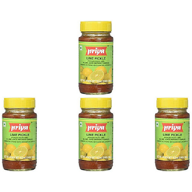 Pack of 4 - Priya Lime Pickle Without Garlic - 300 Gm (10.58 Oz)