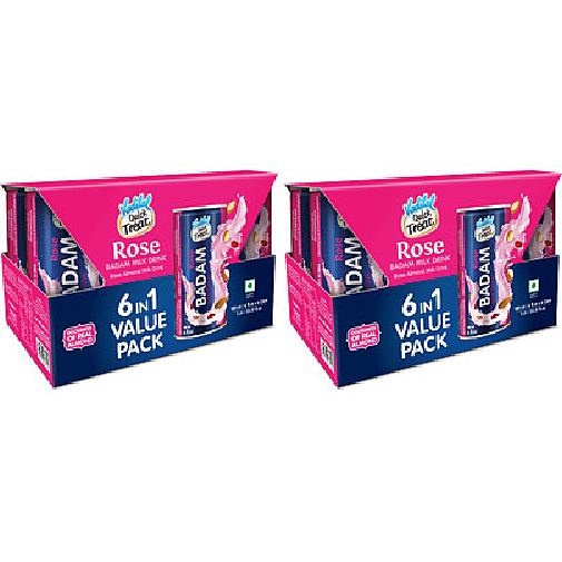 Pack of 2 - Vadilal Rose Badam Milk Drink 6 In 1 Value Pack - 180 Ml (6 Fl Oz)