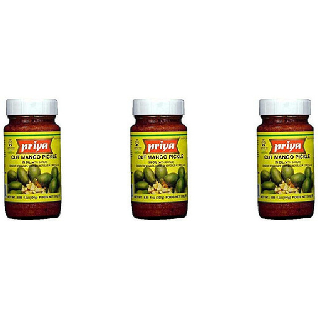 Pack of 3 - Priya Cut Mango Pickle With Garlic - 300 Gm (10.58 Oz)