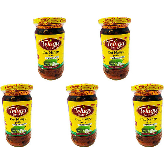 Pack of 5 - Telugu Cut Mango Without Garlic Pickle - 300 Gm (10.58 Oz)