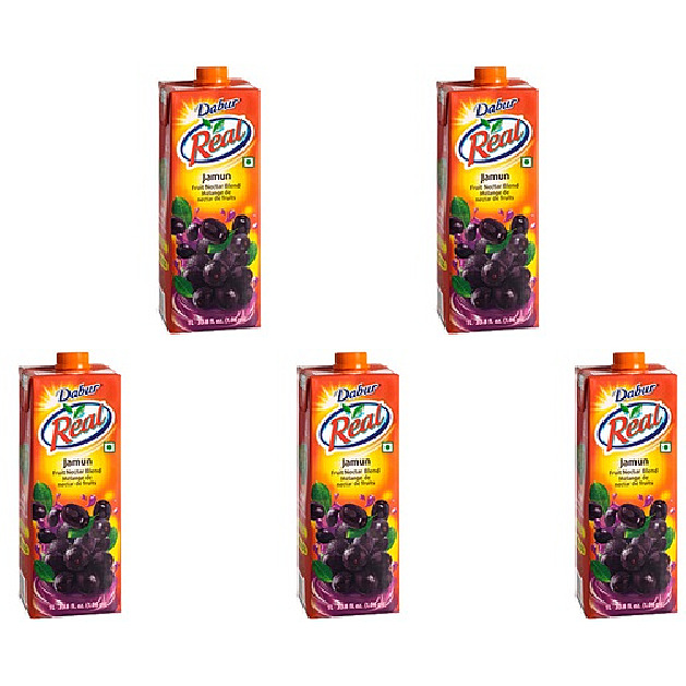Pack of 5 - Dabur Real Jamun Fruit Juice - 1 Lt (33.8 Fl Oz)