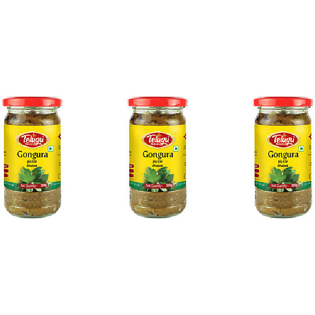 Pack of 3 - Telugu Gongura Pickle Without Garlic - 300 Gm (10.58 Oz)