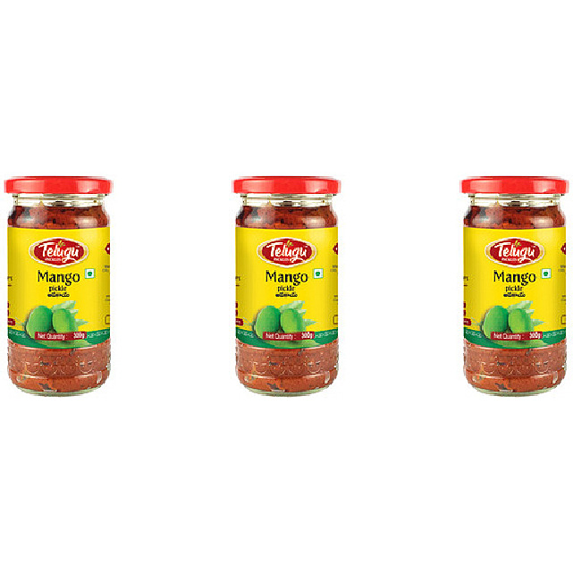 Pack of 3 - Telugu Cut Mango Pickle With Garlic - 300 Gm (10 Oz)