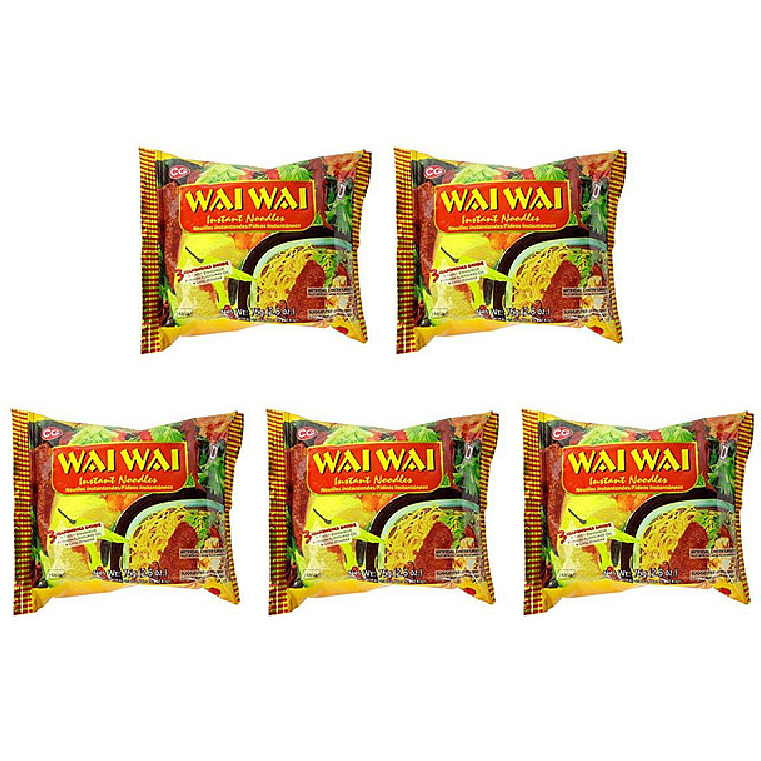 Pack of 5 - Wai Wai Instant Noodle Veg Masala Flavored - 65 Gm (2 Oz)