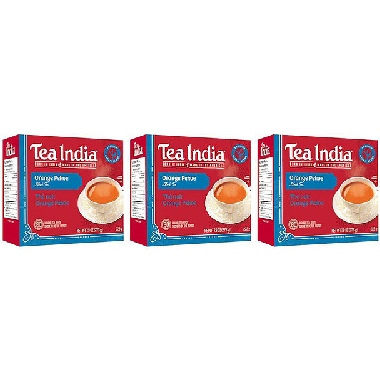 Pack of 3 - Tea India Orange Pekoe Black Tea 80 Round Tea Bags - 224 Gm (7.9 Oz) [50% Off]