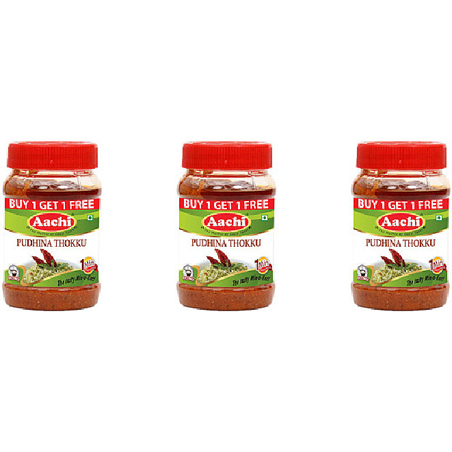 Pack of 3 - Aachi Pudhina Thokku Rice Paste - 200 Gm (7 Oz) [Buy 1 Get 1 Free]