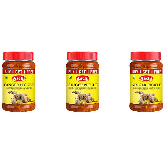 Pack of 3 - Aachi Ginger Pickle - 200 Gm (7 Oz) [Buy 1 Get 1 Free]