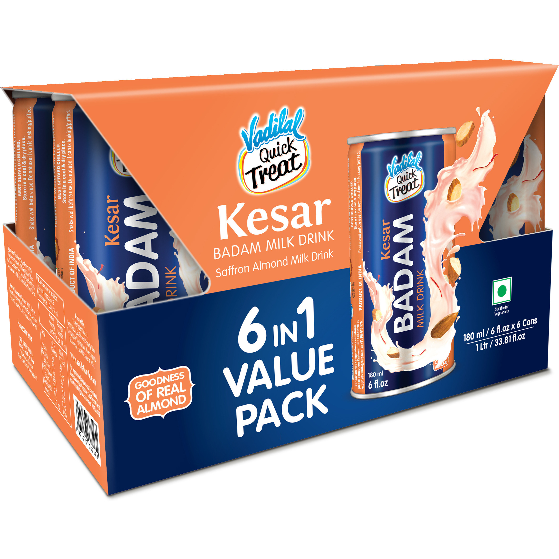 Pack of 3 - Vadilal Kesar Badam Milk Drink 6 In 1 Value Pack - 180 Ml (6 Fl Oz)