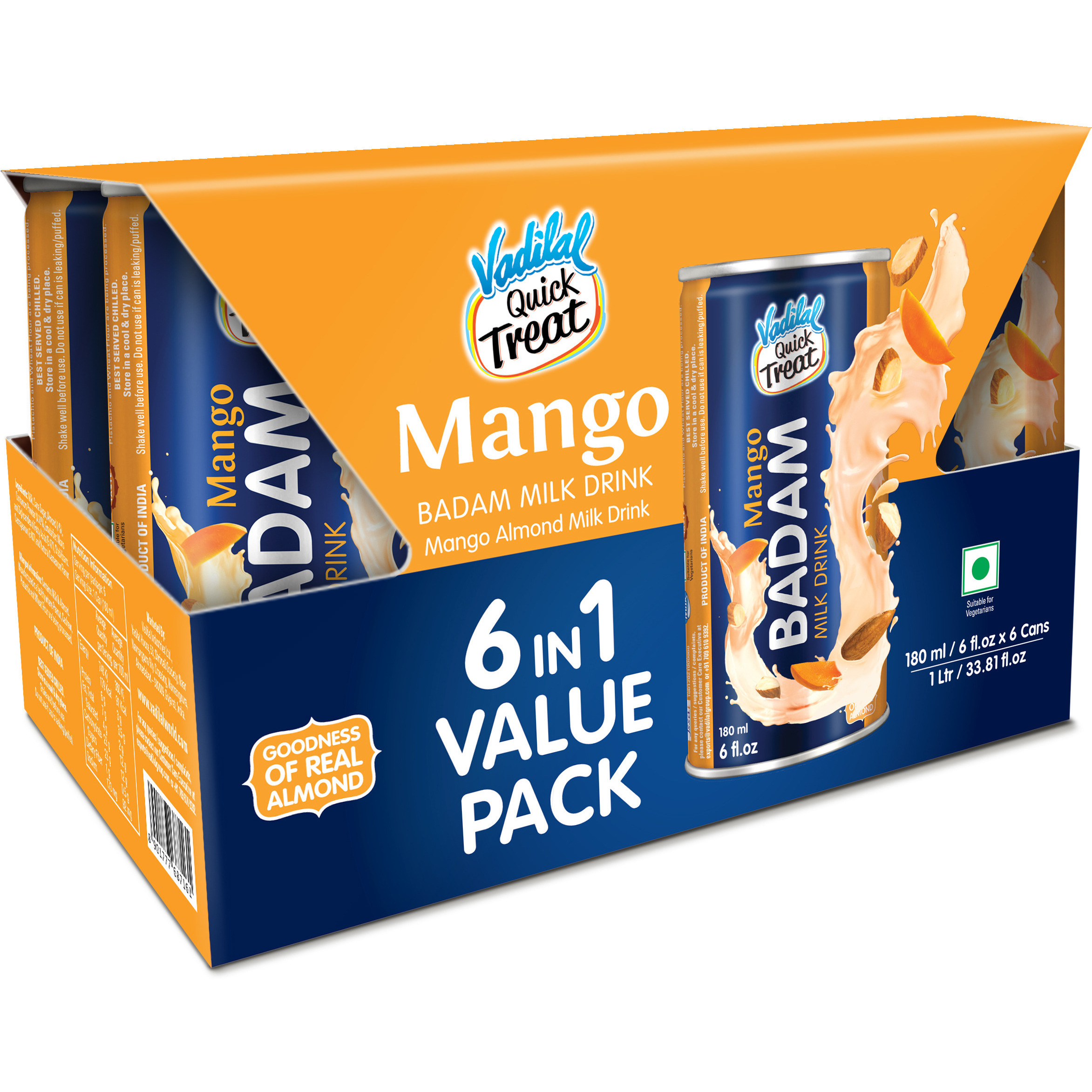Pack of 2 - Vadilal Mango Badam Milk - 6 In 1 Value Pack - 180 Ml (6 Fl Oz)