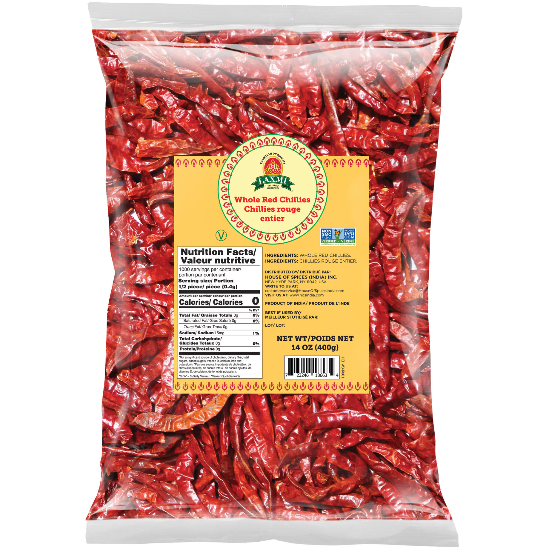 Pack of 2 - Laxmi Whole Red Chili - 400 Gm (14 Oz)