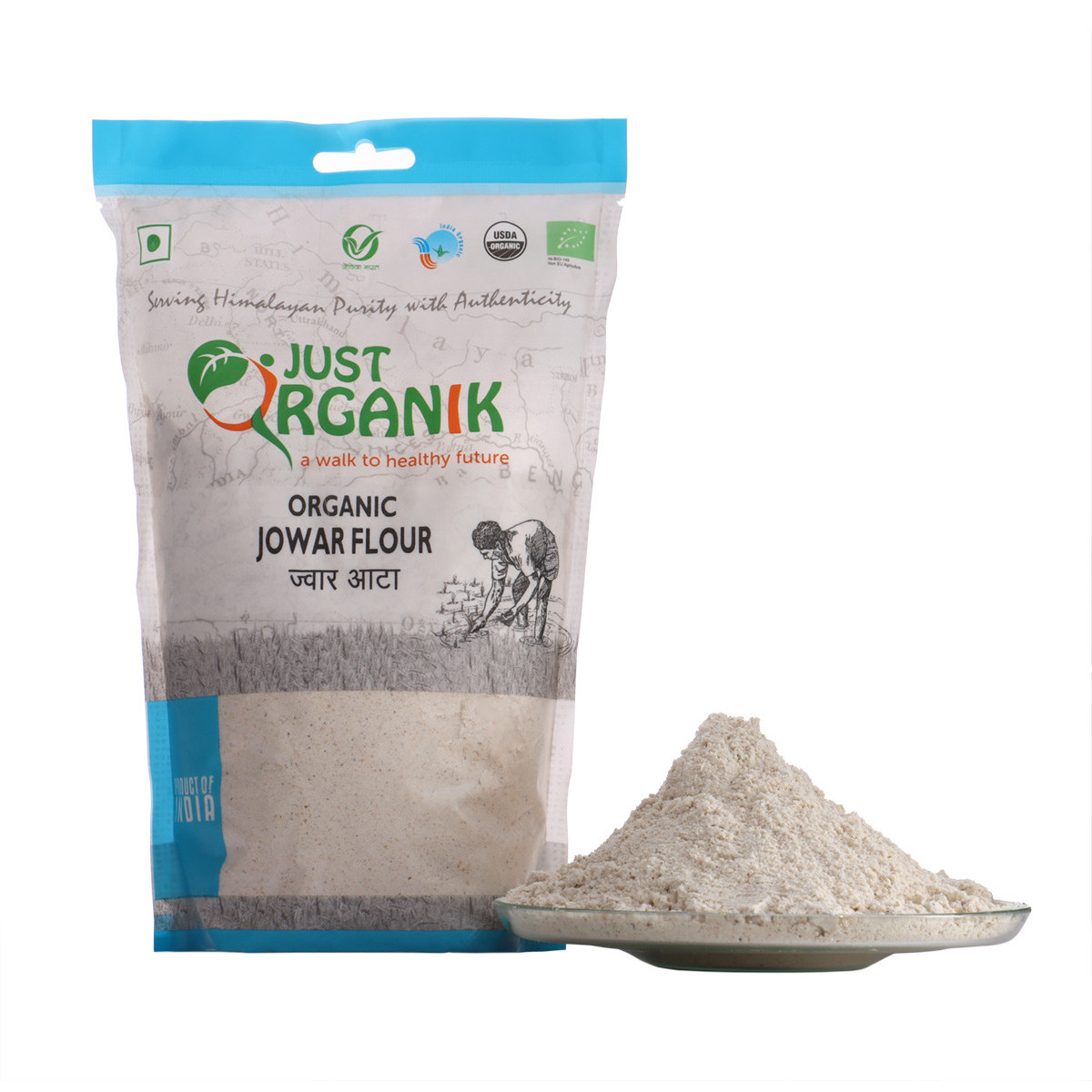 Pack of 3 - Just Organik Organic Jowar Flour - 2 Lb (908 Gm)