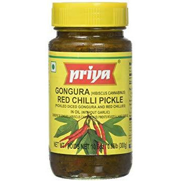 Pack of 2 - Priya Gongura Red Chilli Pickle Without Garlic - 300 Gm (10.58 Oz)