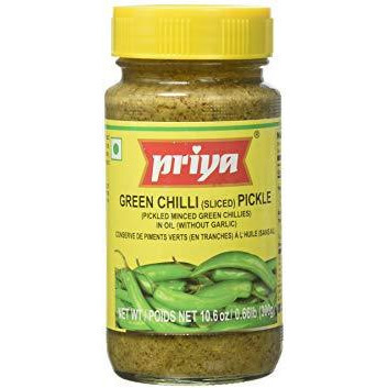Pack of 4 - Priya Green Chilli Pickle Without Garlic - 300 Gm (10.58 Oz)