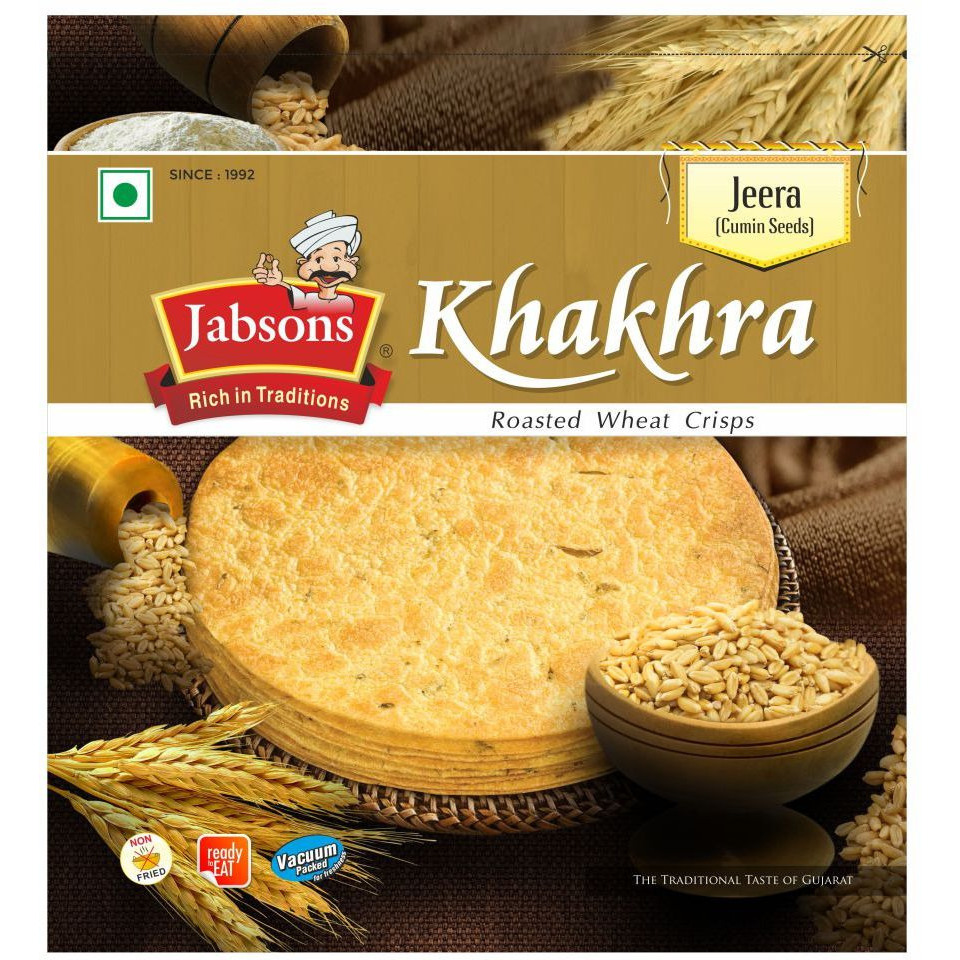 Pack of 3 - Jabsons Jeera Khakhra Roasted Wheat Crisps Cumin Flavor - 180 Gm (6.35 Oz)