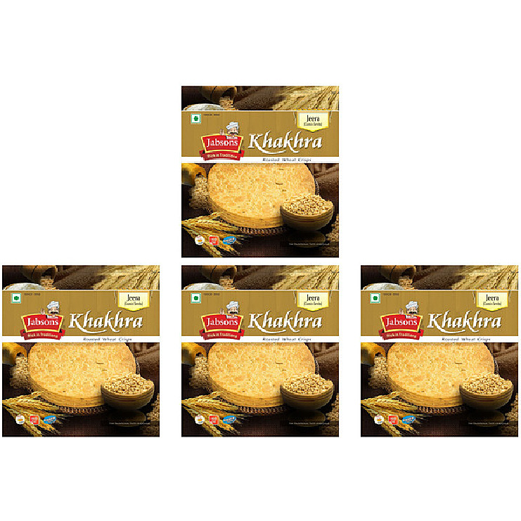 Pack of 4 - Jabsons Jeera Khakhra Roasted Wheat Crisps Cumin Flavor - 180 Gm (6.35 Oz)