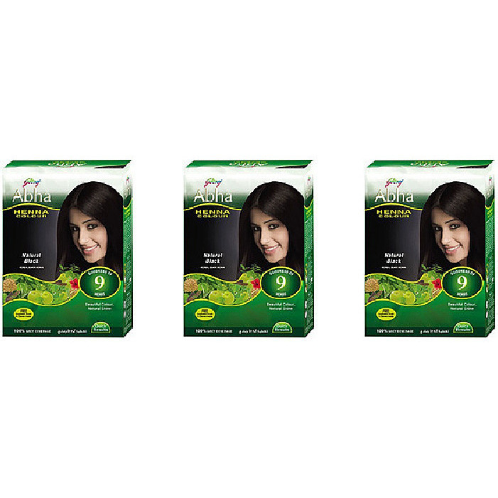 Pack of 3 - Godrej Abha Henna Natural Black 9 Herbs 6 Sachets - 10 Gm (1 Oz)