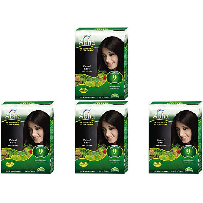 Pack of 4 - Godrej Abha Henna Natural Black 9 Herbs 6 Sachets - 10 Gm (1 Oz)