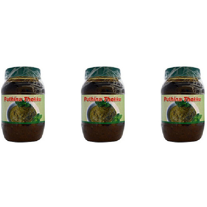 Pack of 3 - Grand Sweets & Snacks Puthina Thokku Mint Leaf Pickle - 400 Gm (14.1 Oz)