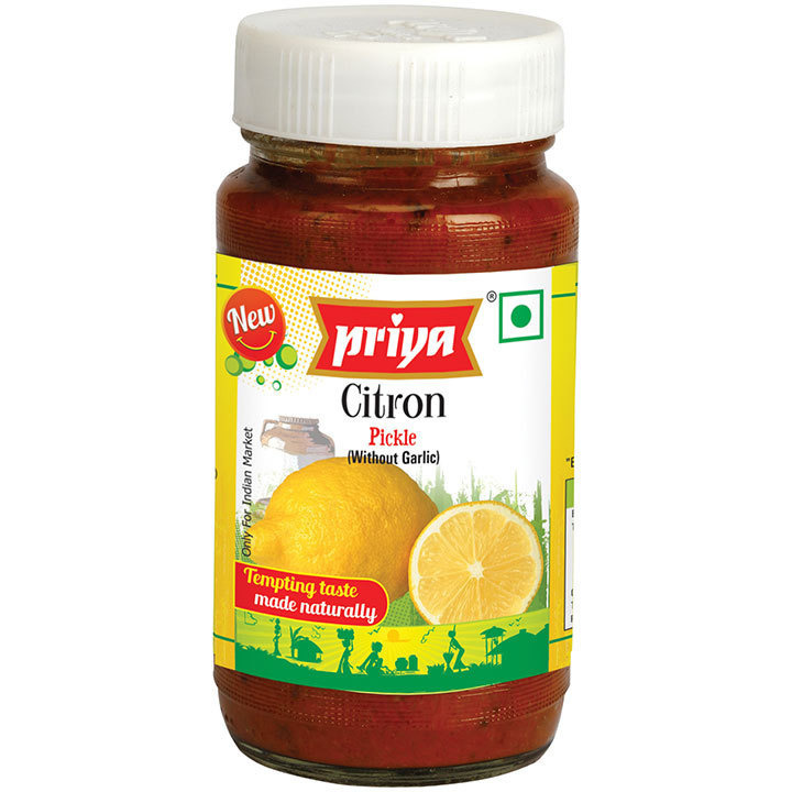 Pack of 2 - Priya Citron Pickle Without Garlic - 300 Gm (10.6 Oz)