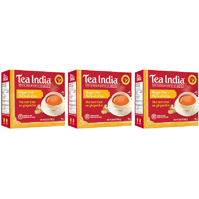 Pack of 3 - Tea India Ginger Chai 80 Tea Bags - 182 Gm (6.43 Oz)