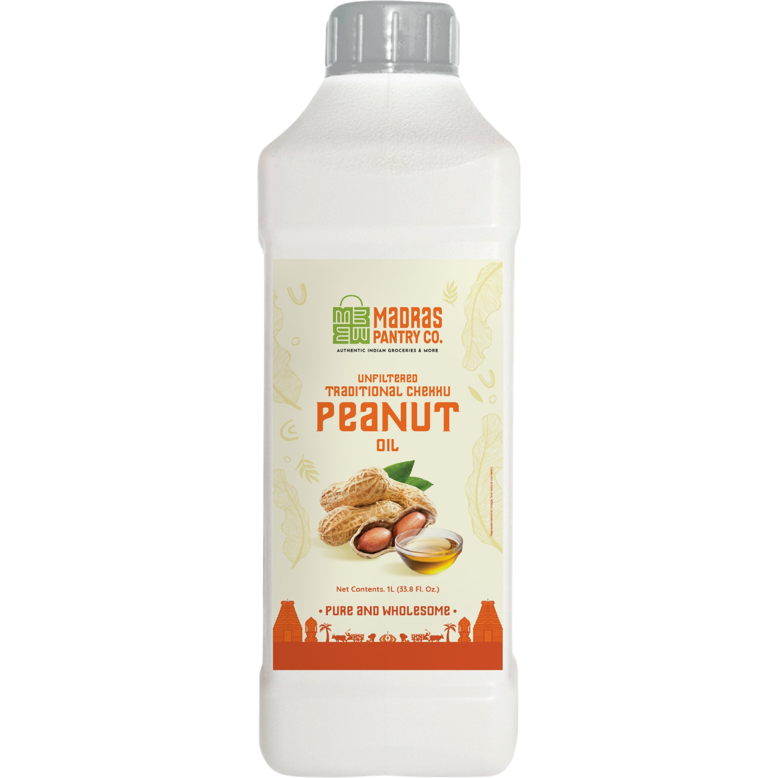 Pack of 3 - Madras Pantry Unfiltered Chekku Peanut Oil - 1l (33.8 Fl Oz)