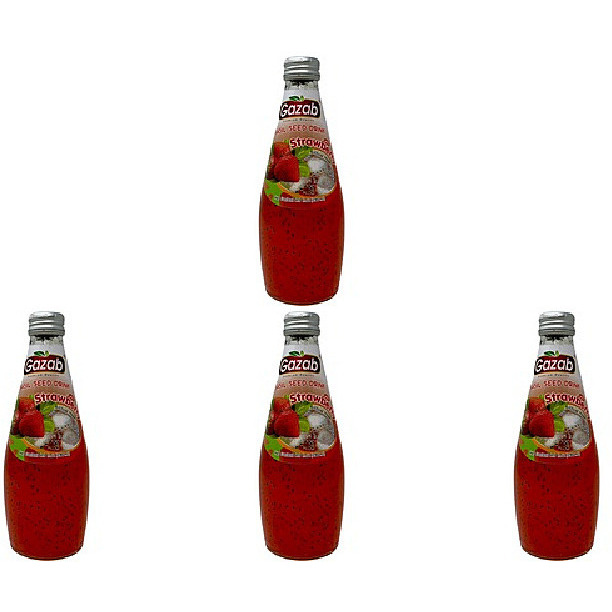 Pack of 4 - Gazab Basil Seed Drink Strawberry Flavor - 9.8 Fl Oz (290 Ml)