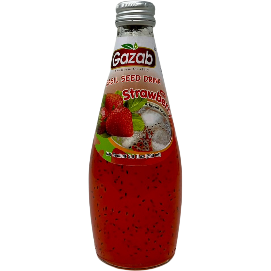 Pack of 5 - Gazab Basil Seed Drink Strawberry Flavor - 9.8 Fl Oz (290 Ml)