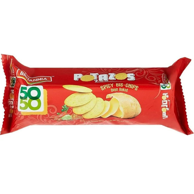 Pack of 5 - Britannia 50 50 Potazos Spicy Biscuit Chips -100 Gm (3.52 Oz)