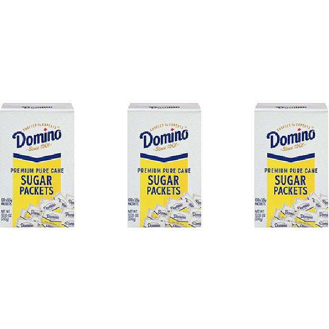 Pack of 3 - Domino Pure Cane Sugar 100 Packets - 12.3 Oz (350 Gm)