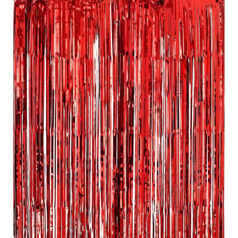 WANNA PARTY 3 ft X 8 ft Metallic Tinsel Foil Fringe Curtains for Party Photo Backdrop Wedding Dcor(RED,1 pack)