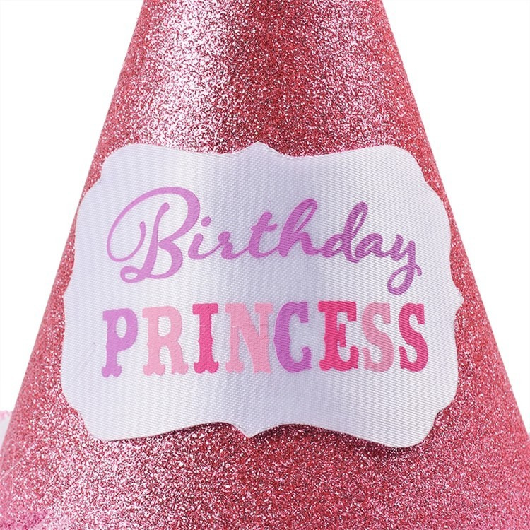 Birthday Princess Cone Hat with ruffles,Metallic Pink & White 9 inch x 8 inch
