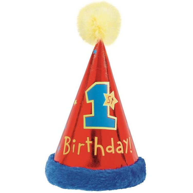 1st Birthday Boy Girl Party hat with Faux Trim-1 pc-9 inch x 5.25 inch