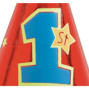 1st Birthday Boy Girl Party hat with Faux Trim-1 pc-9 inch x 5.25 inch