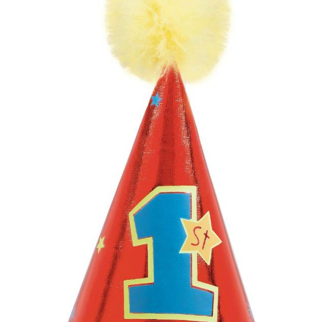 1st Birthday Boy Girl Party hat with Faux Trim-1 pc-9 inch x 5.25 inch