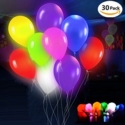 30 pack LED Light up Balloons,Blinking Party Balloons Premium MixedColors Flashing Party lights lasts 12-24 hours,Ideal for Parties,Birthdays and Wedding decorations,Fillable with Helium or air