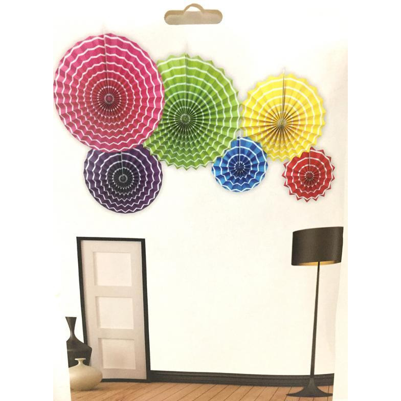 Bright Colorful Hanging Fan Assortment,6 Pieces,Made from PaperMulticolor
