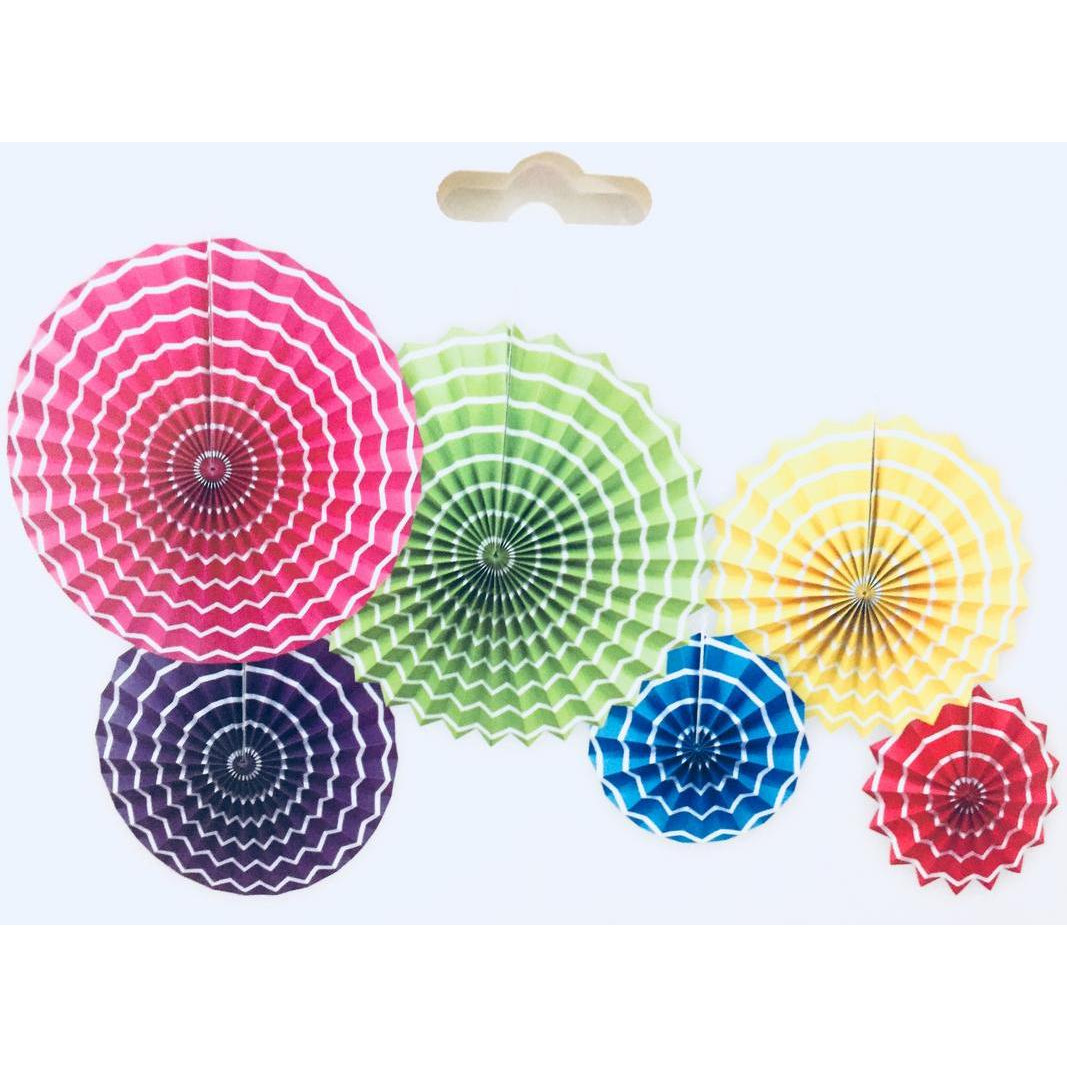 Bright Colorful Hanging Fan Assortment,6 Pieces,Made from PaperMulticolor
