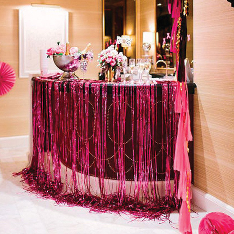 WANNA PARTY 3 ft X 8 ft Metallic Tinsel Foil Fringe Curtains for Party,Photo Backdrop Wedding Dcor(Pink,1 pack)
