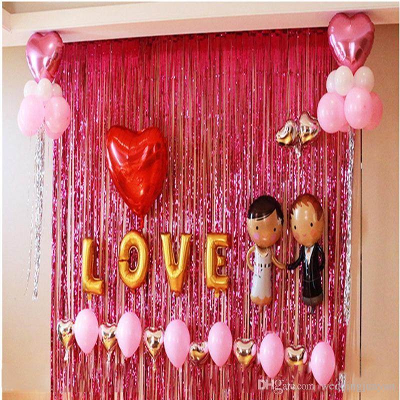 WANNA PARTY 3 ft X 8 ft Metallic Tinsel Foil Fringe Curtains for Party,Photo Backdrop Wedding Dcor(Pink,1 pack)
