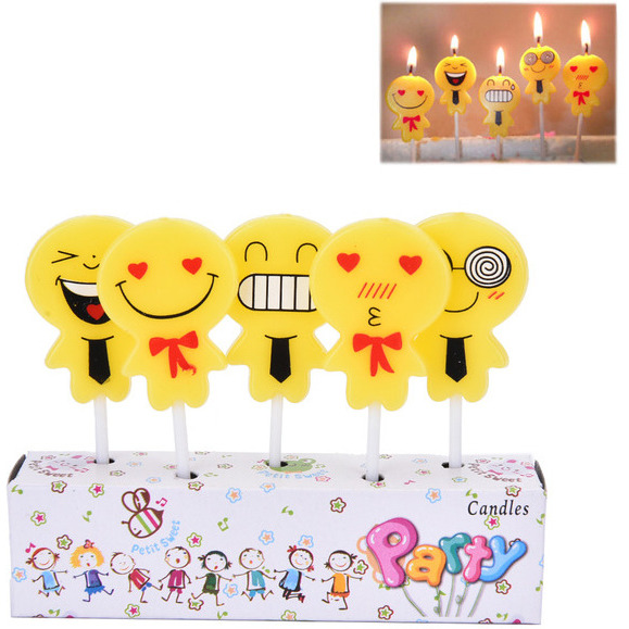 Wanna Party 5 Pc Cute Emoji Birthday Cake Candles