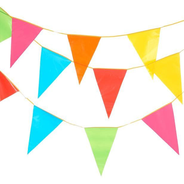 Wanna Party 12 Multicolor Flags Burlap Pennant Bunting Banner Triange Flag for Party Decorations